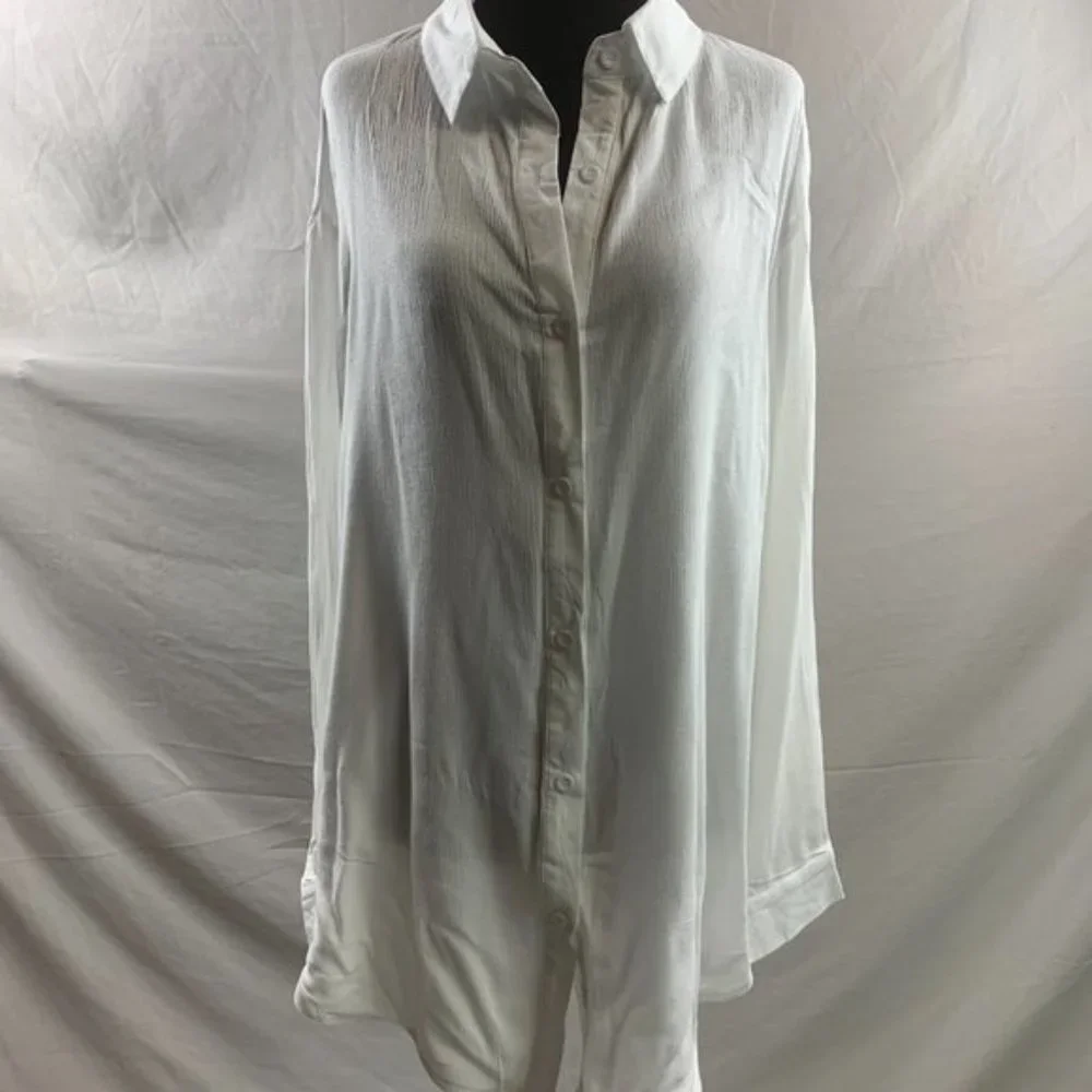 Drop Shoulder Longline Shirt White - Picture 6 of 6